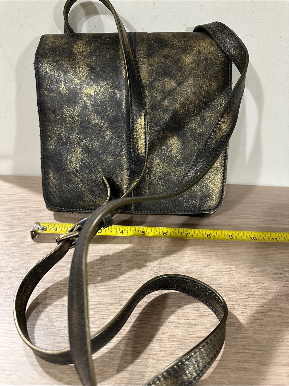 Distressed Black and Gold Crossbody Bag
